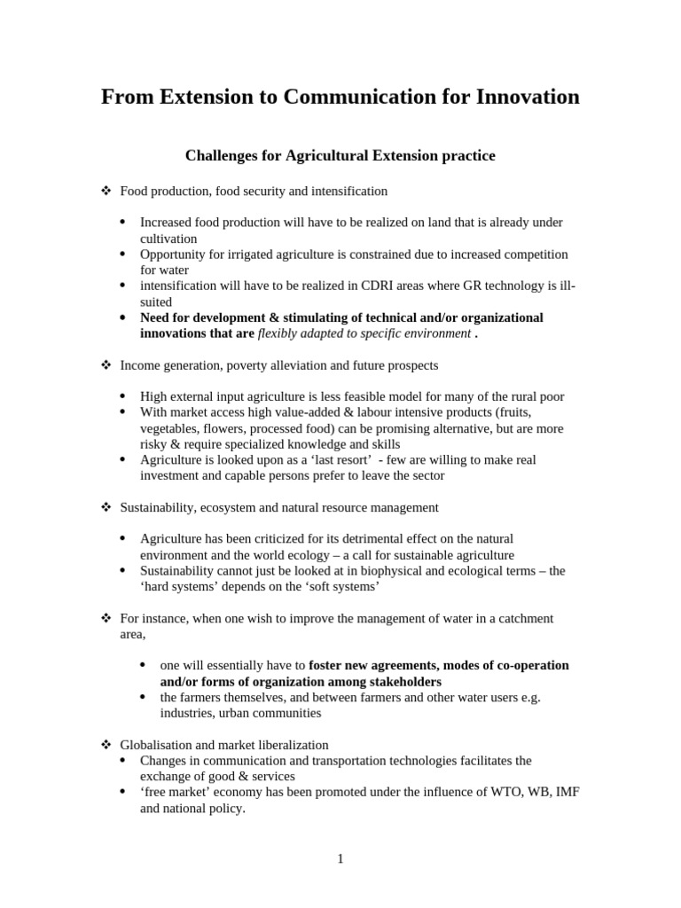 Challenges For Agricultural Extension Practice | PDF