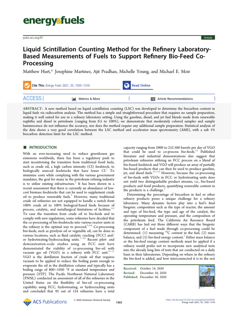 Liquid Scintillation Counting Method For The Re Nery Laboratory-Based ...