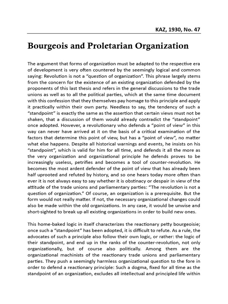 Bourgeois and Proletarian Organisation | PDF