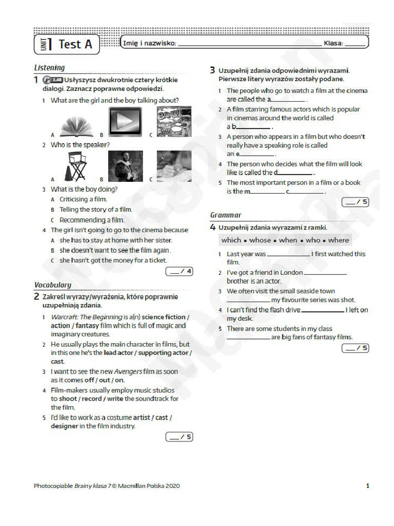 7 Unit 1 A - Test | PDF