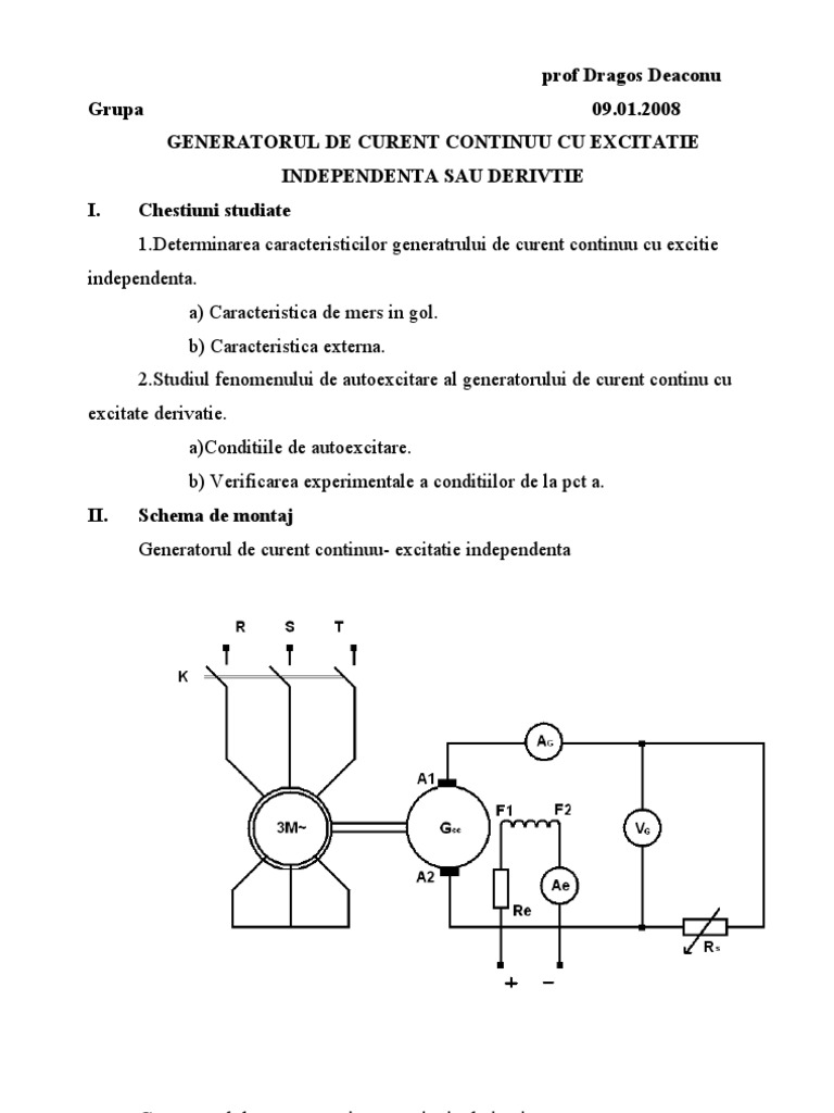 Generatorul de Curent Continuu Cu Excitatie Independent A Sau Derivatie ...