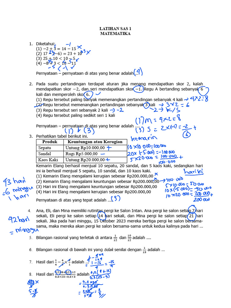 Latihan Sas 1 7c JWBN | PDF
