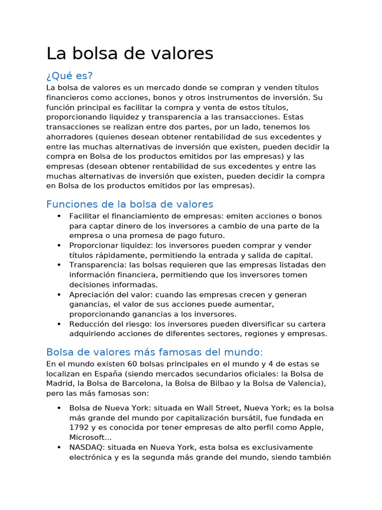 Guía completa sobre la bolsa de valores | PDF | Bolsa | Inversiones