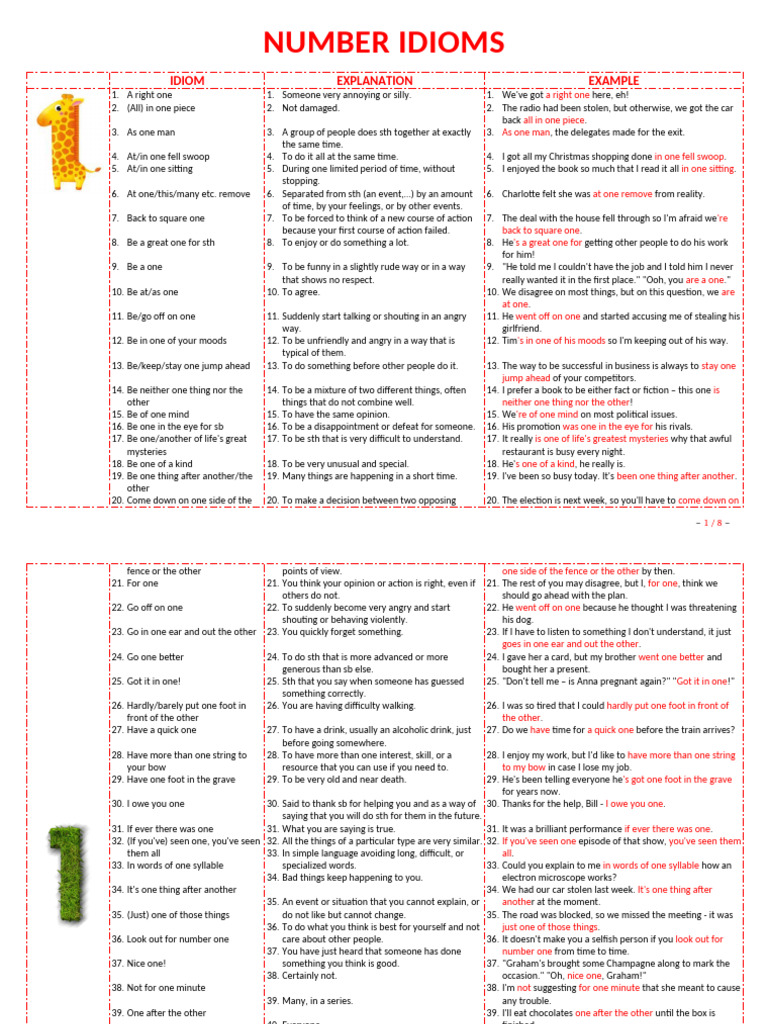 Idioms With Numbers | PDF
