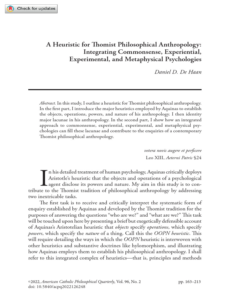 D. de Haan. A Heuristic For Thomist Philosophical Anthropology ...
