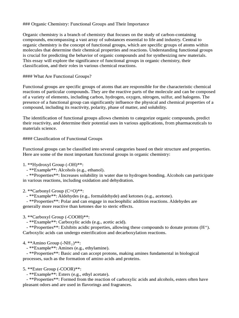 Importance of Functional Groups in Organic Chemistry | PDF | Functional ...