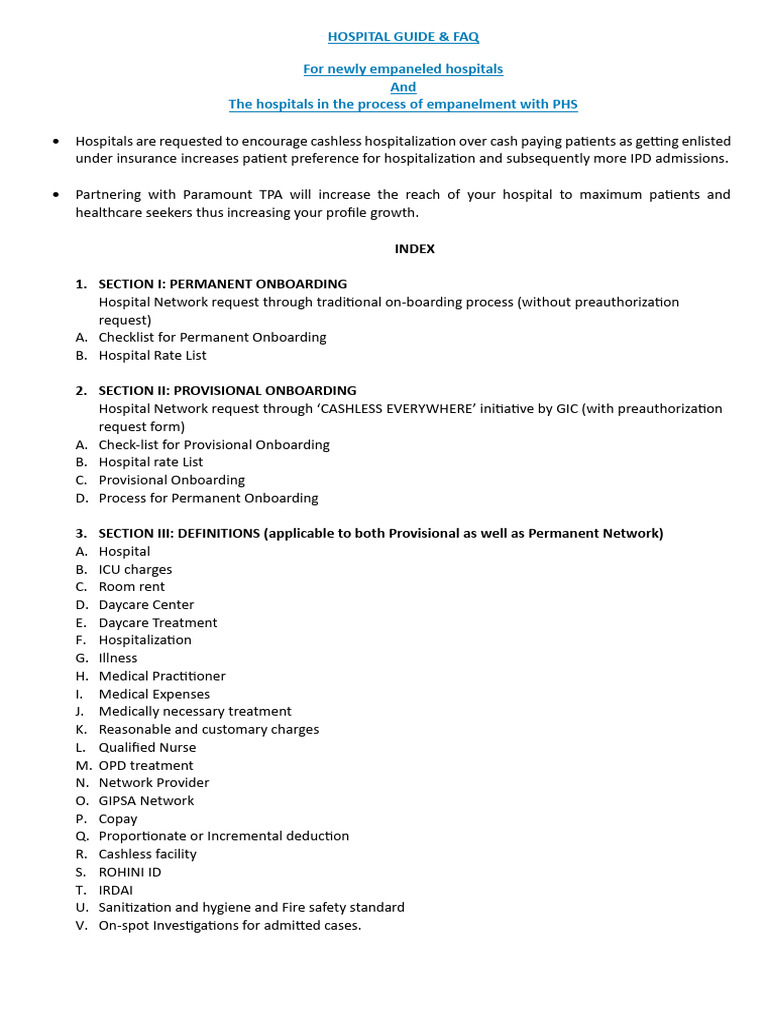 Hospital Guide & FAQs | PDF