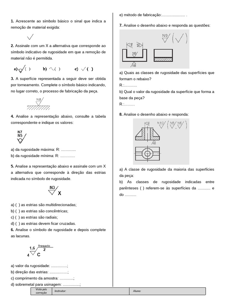 Lista de Exercícios Rugosidade | PDF