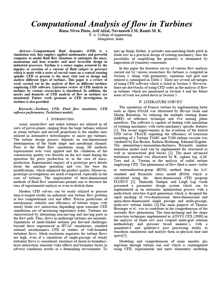 Computational Analysis of Flow in Turbines | PDF