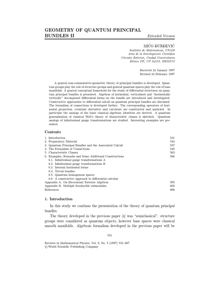 Quantum Principal Bundles: Geometry and Calculus | PDF | Differential ...