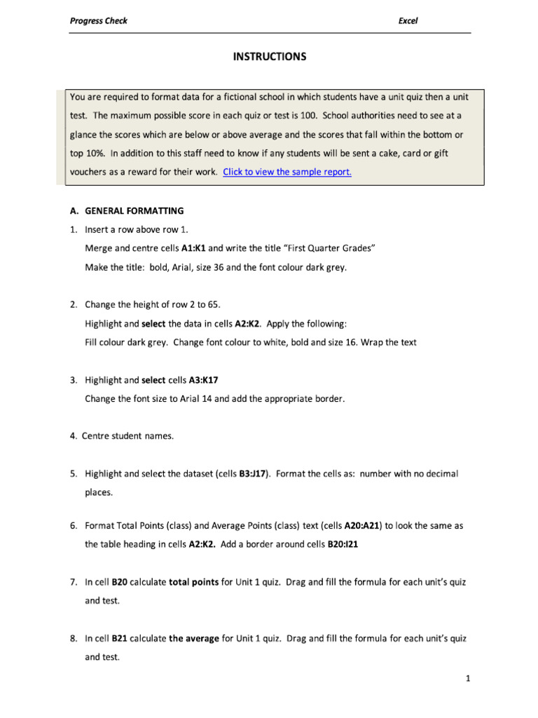 Progress Test 1 - Excel | PDF
