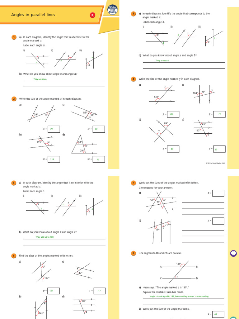 Angles in Parallel Lines R 2020 | PDF | Angle | Euclidean Geometry