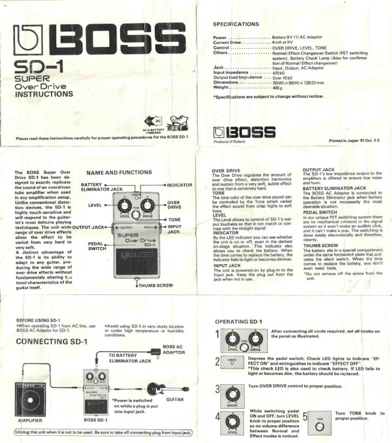 Boss SD1 Manual | PDF