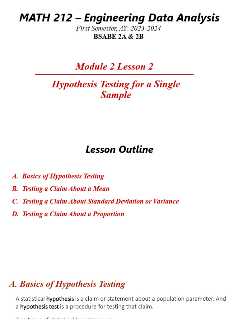 Hypothesis Testing For Single Sample | PDF