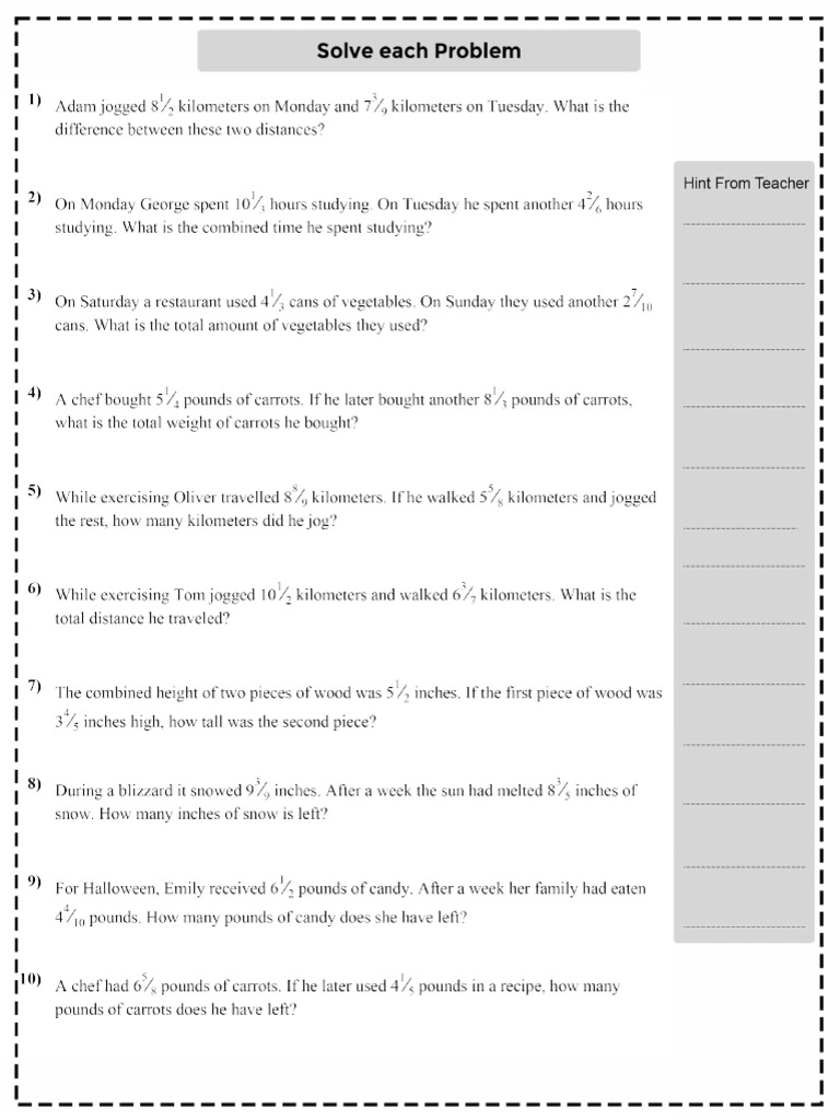 Word Problems Different Denom (Modified) | PDF