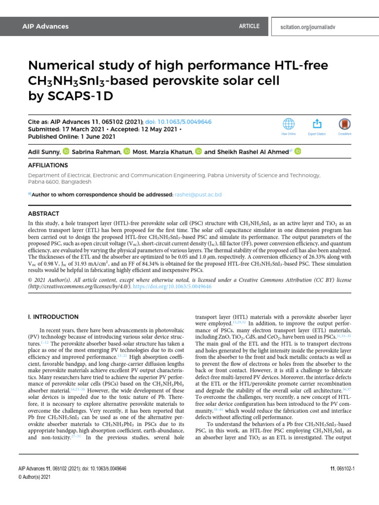 Numerical Study of High Performance HTL-free CH 3 | PDF