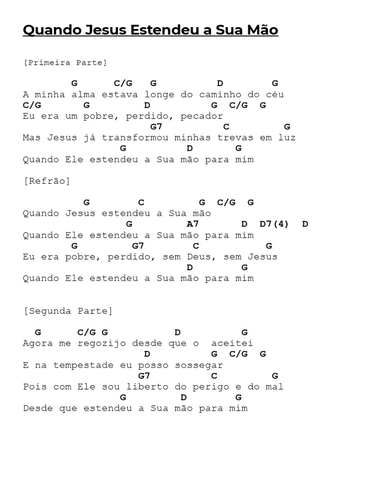 Quando Jesus Estendeu a Sua Mão: Letra e Mensagem | PDF