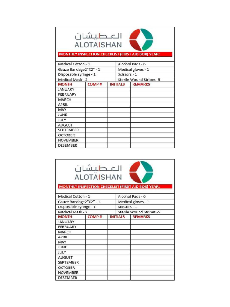 First Aid Box Checklist | PDF