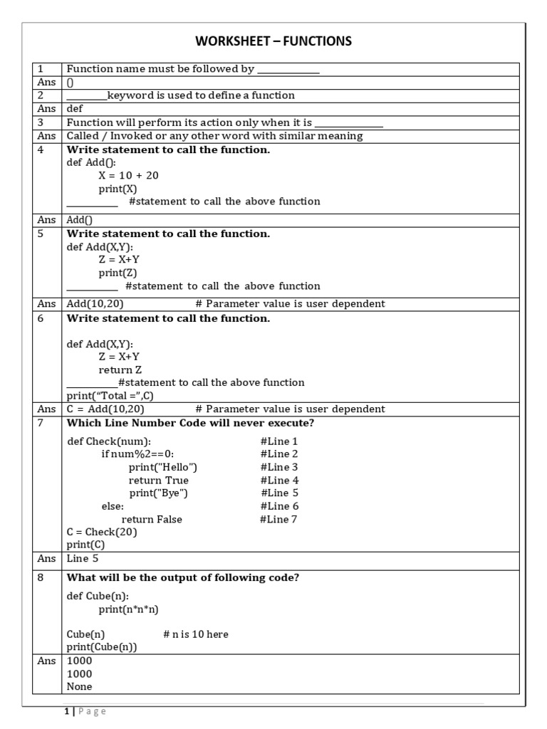 Solution Function Worksheet | PDF