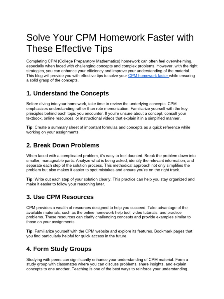 Solve Your CPM Homework Faster With These Effective Tips | PDF ...