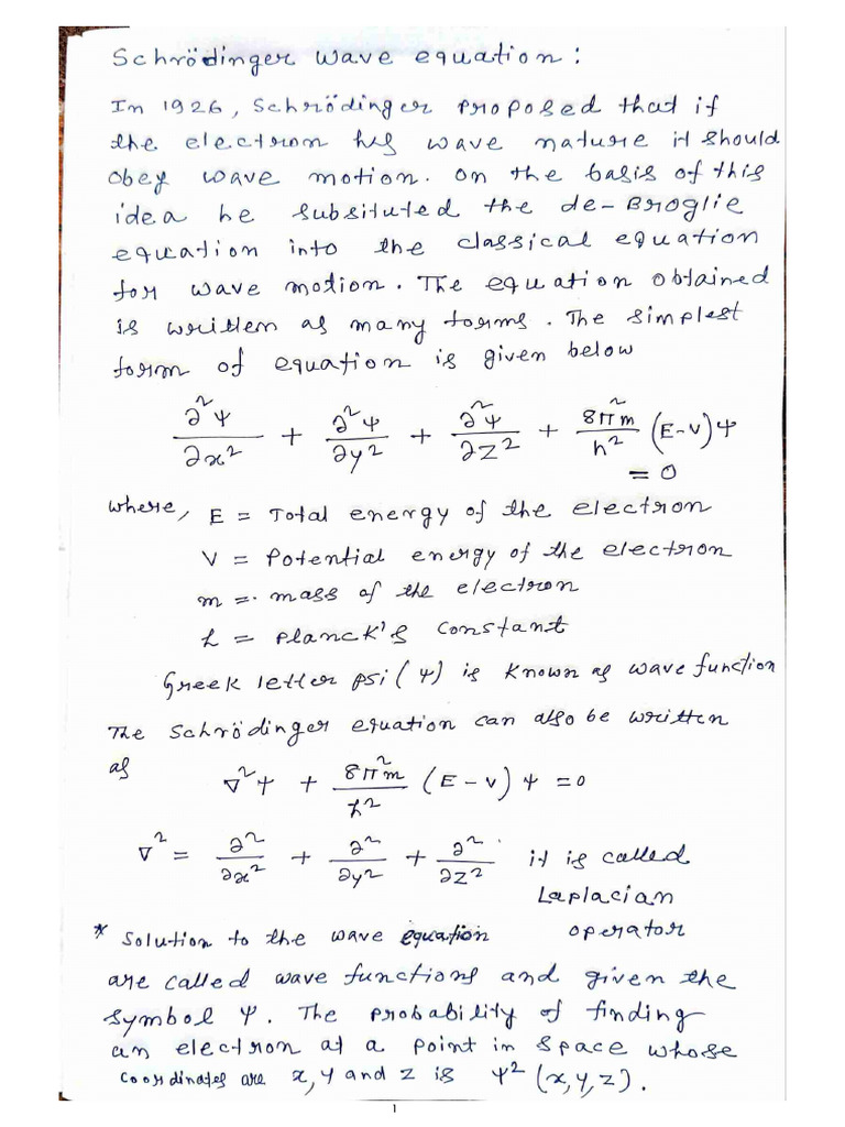 Schrodinger Wave Equation Pdf