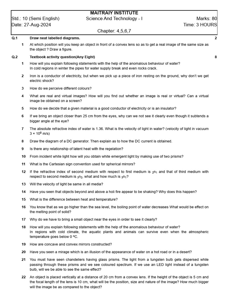 Question Paper 10 4,5,6,7 Sci1 Semi | PDF