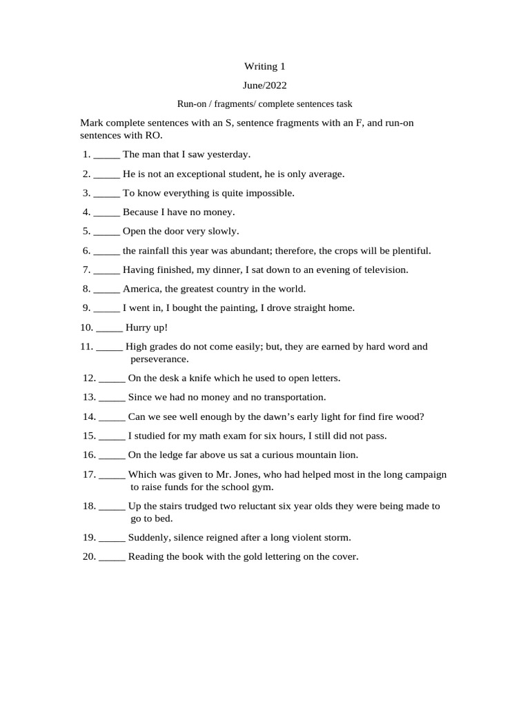 Run On Fragments and Complete Task | PDF | Language Arts & Discipline