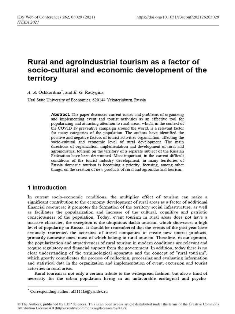 Rural and Agroindustrial Tourism As A Factor of Socio 2lyx4yb3rg | PDF ...