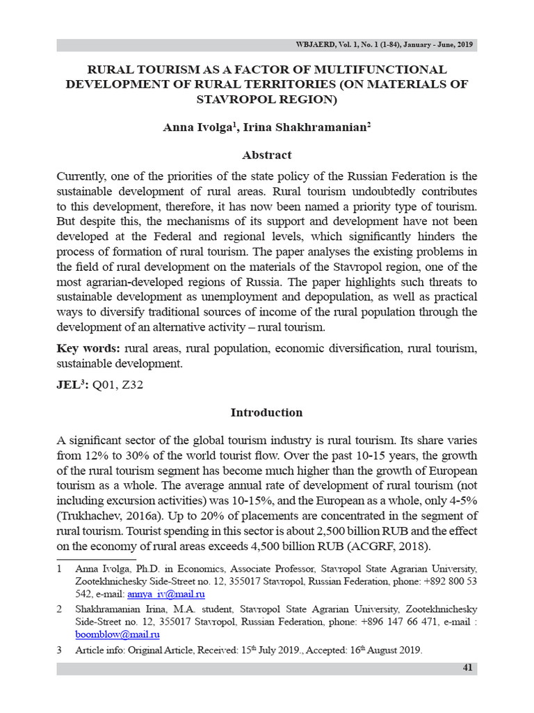 Rural Tourism As A Factor of Multifunctional Development of 17dtdthc00 ...