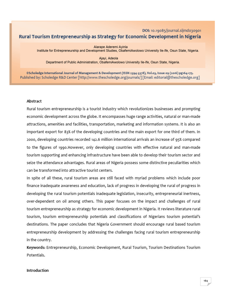 Rural Tourism Entrepreneurship in Nigeria | PDF | Entrepreneurship ...