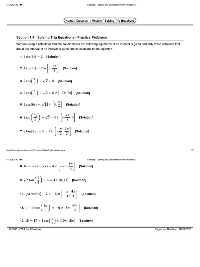 Trig Equation | PDF
