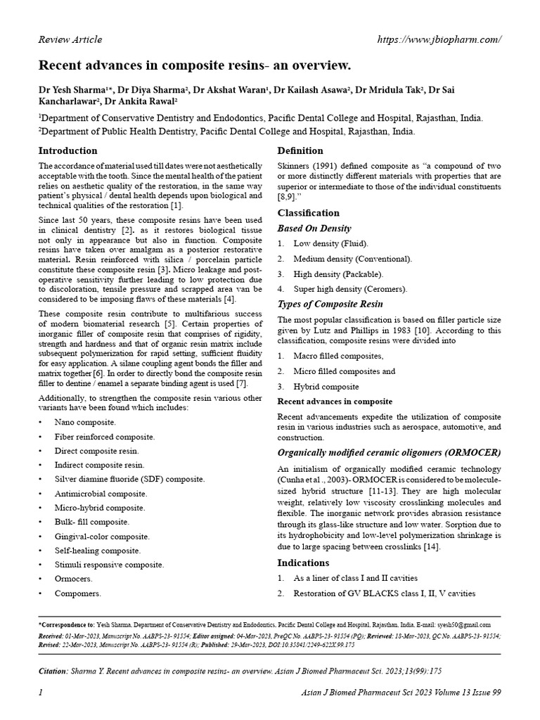 Advances in Composite Resins Overview | PDF | Dental Composite ...