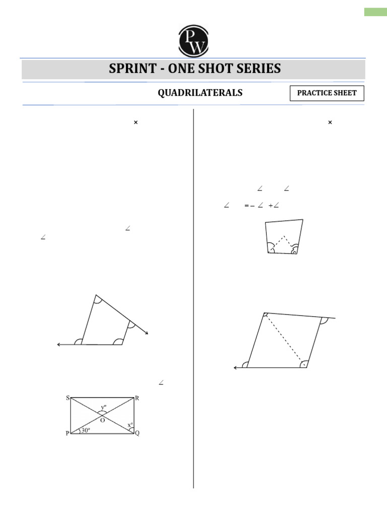 Practice Sheet - Quadrilaterals - Maths - SPRINT-ONE SHORT - Dimple Ma ...