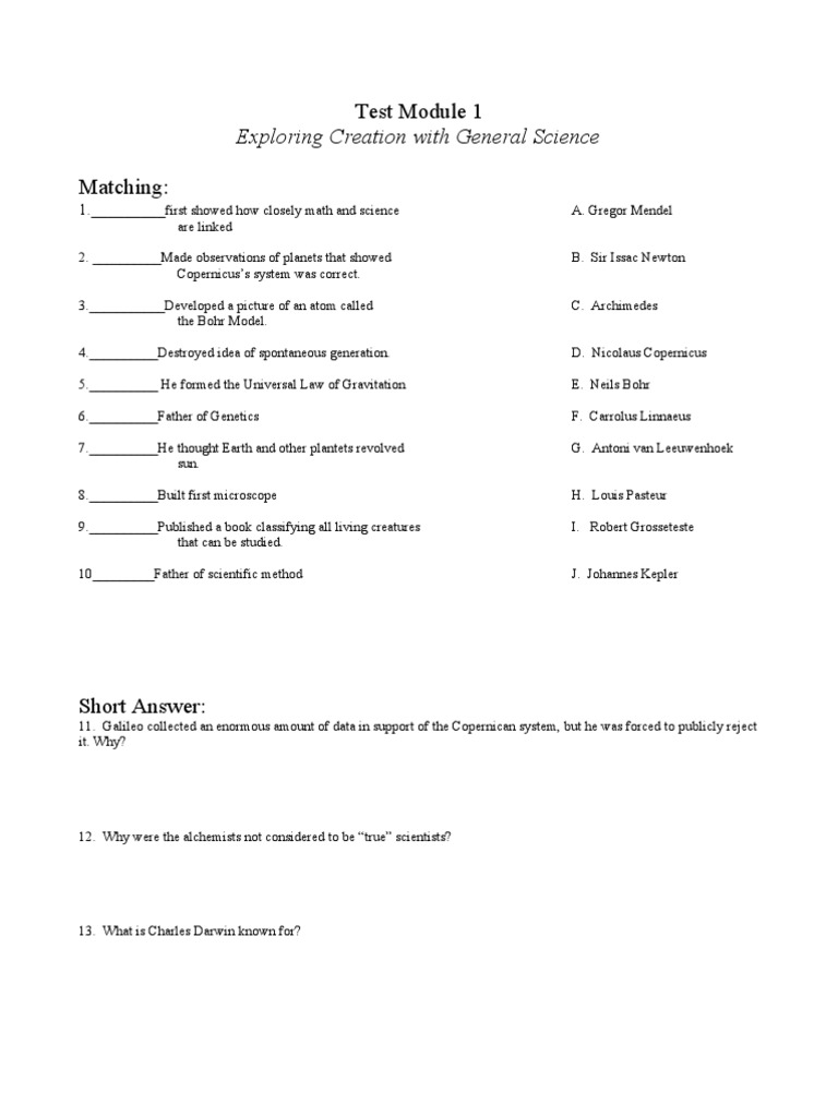 Test Module 1 Apologia General Science Pdf Heliocentrism Science