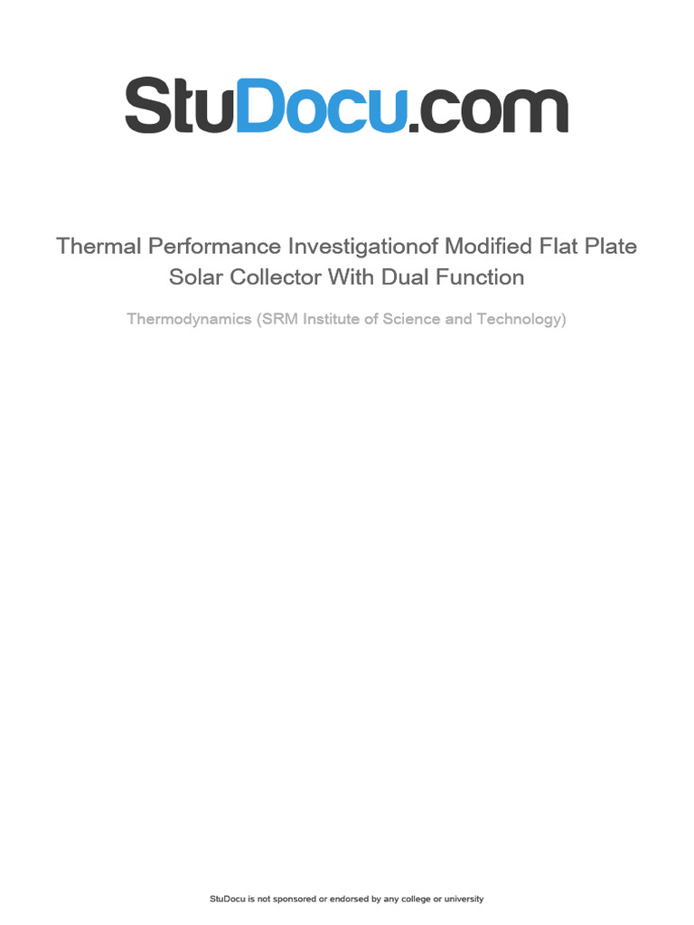 Thermal Performance Flat Plate Solar Collector With Dual Function | PDF