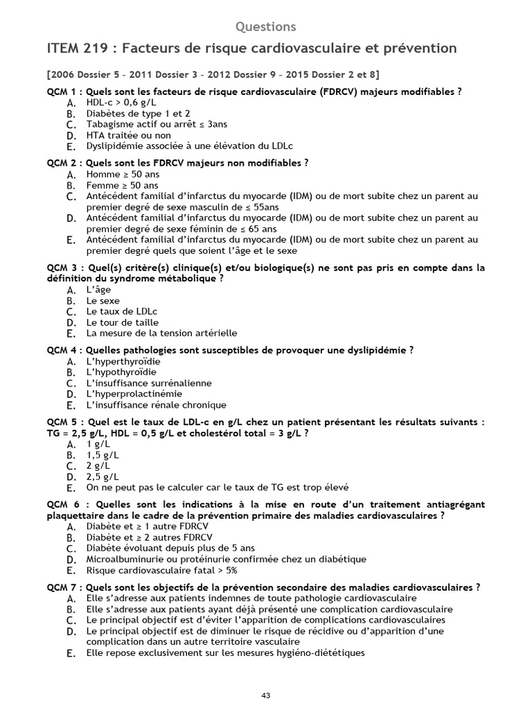 ITEM 219: Facteurs de Risque Cardiovasculaire Et Prévention | PDF