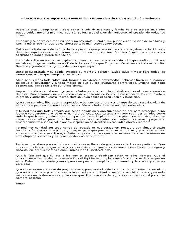 Oracion Por Los Hijos Y La Familia Para Proteccion De Dios Y Bendicion