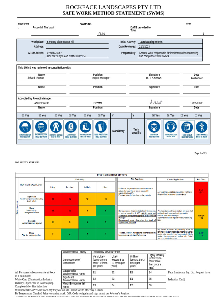 SWMS Total Rouse Hill | PDF