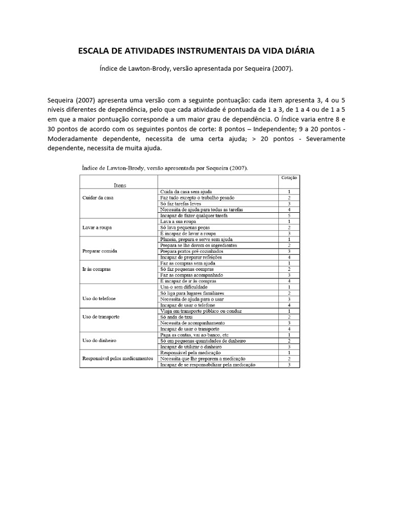 7b569 Escala de Atividades Instrumentais Da Vida Diaria | PDF