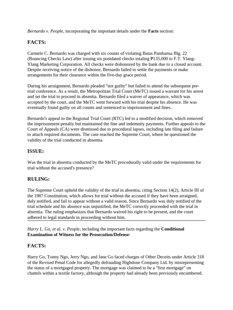 Key Legal Rulings on Trial Procedures | PDF | Criminal Procedure In ...