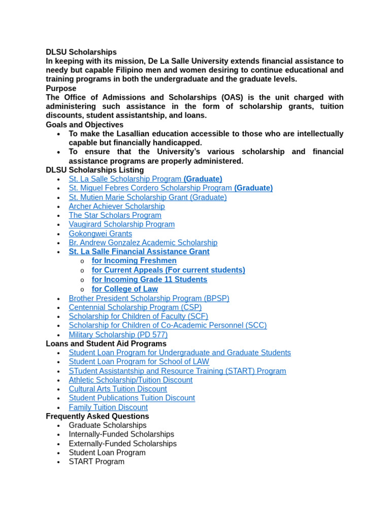 DLSU Scholarships | PDF