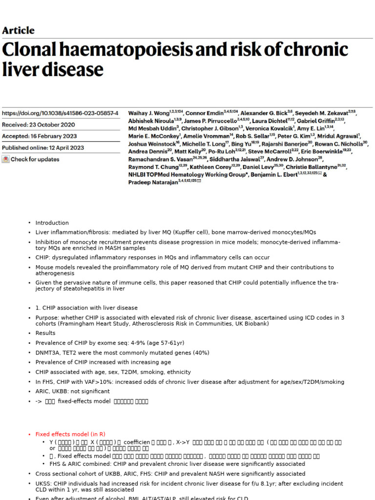 # (Nature) Clonal Hematopoiesis and Risk of Chronic Liver Disease | PDF