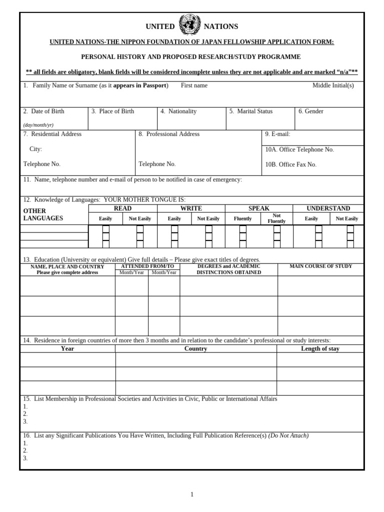 Un Nippon Fellowship Application Form | PDF