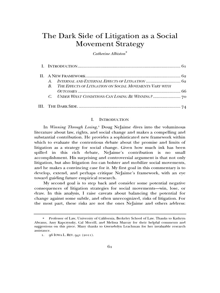 Dark Side of Litigation As A Social Movement Strategy | PDF