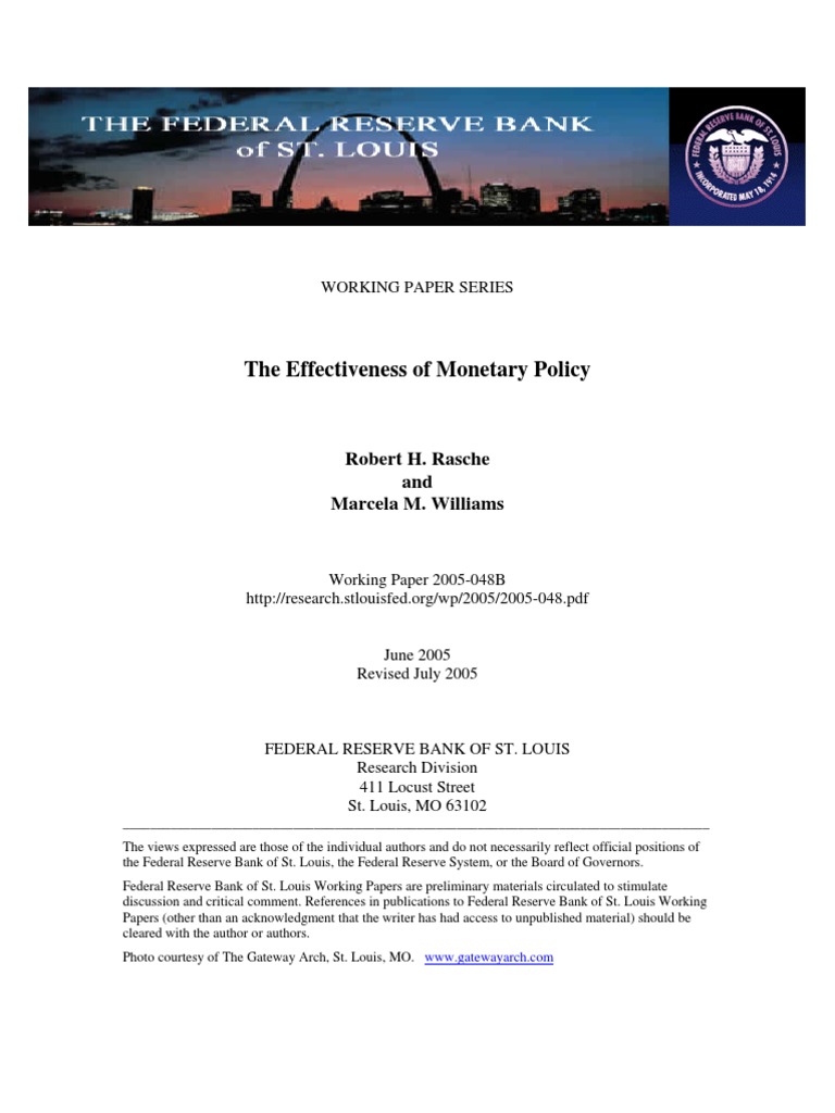 The Effectiveness of Monetary Policy: Working Paper Series | PDF ...