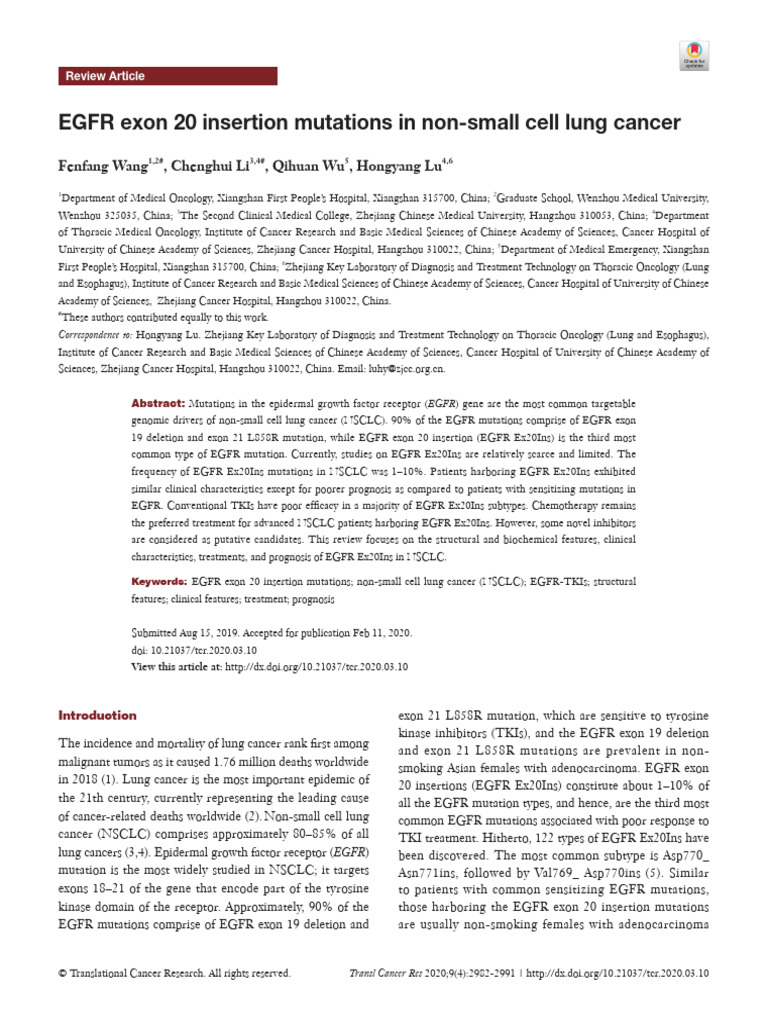 EGFR Exon 20 Insertion Mutations in Non-Small Cell Lung Cancer | PDF ...
