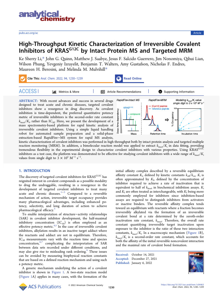 Kinetic Analysis of KRASG12C Inhibitors | PDF | Enzyme Inhibitor ...