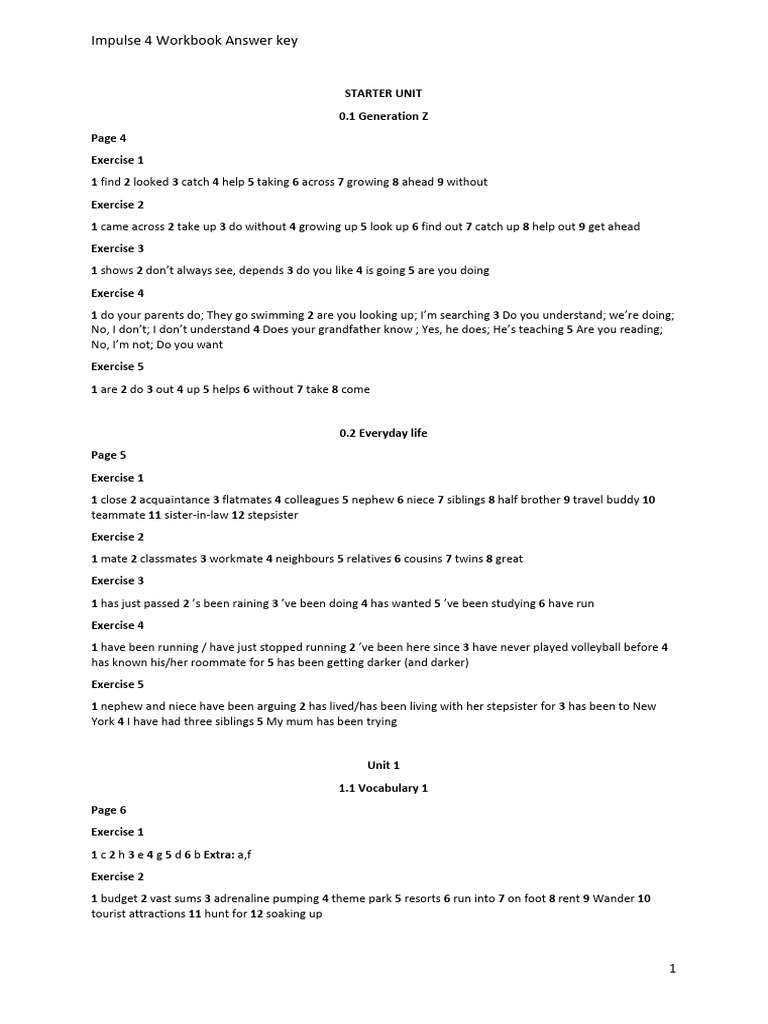 Impulse 4 WB Answer-Key | PDF