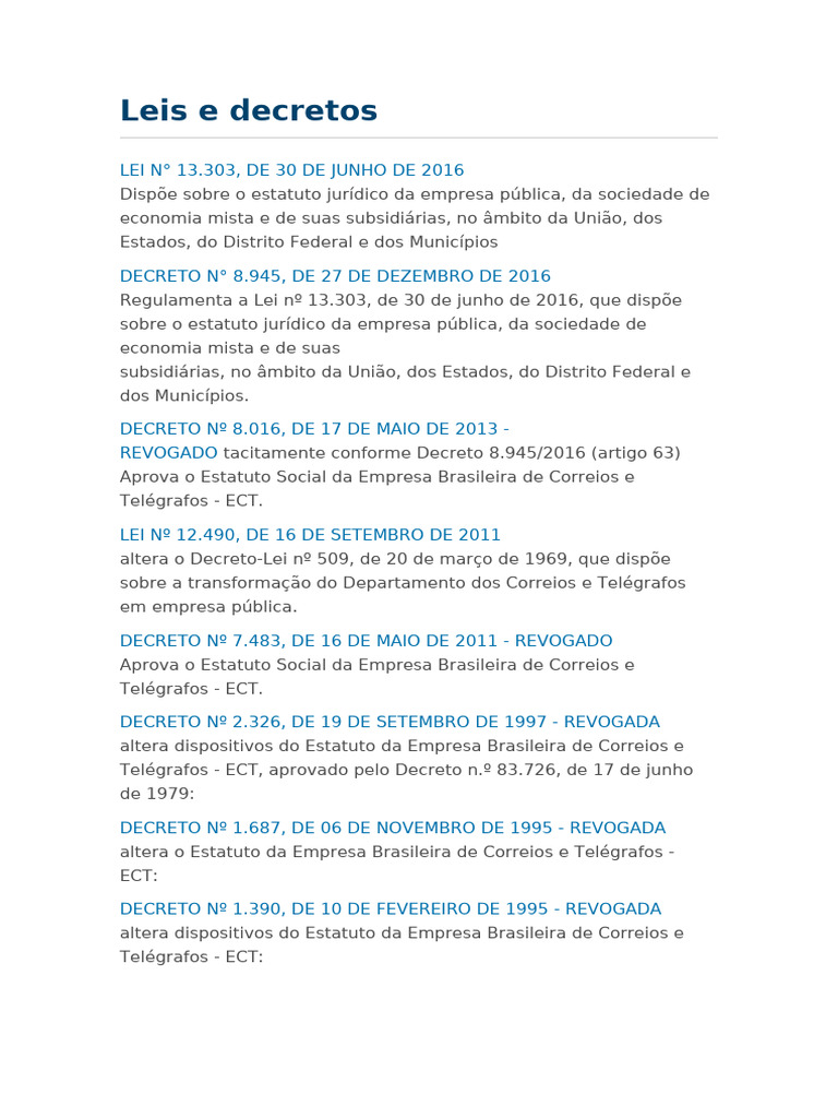 Leis e Decretos Dos Correios | PDF