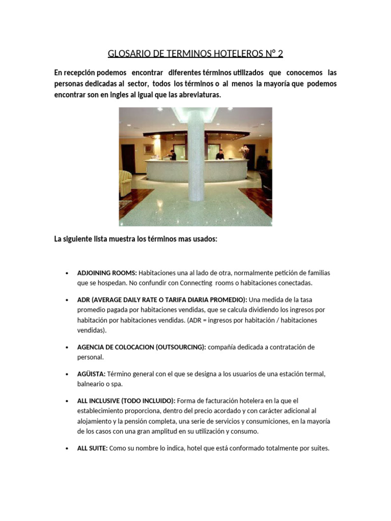 Glosario de Terminos Hoteleros N2 | PDF